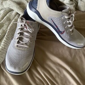 Nike Tan and Blue Sneakers Classic Design